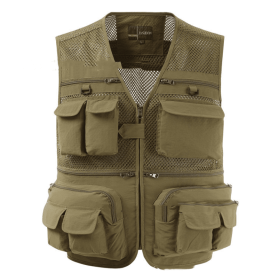 Multi-pocket Men's Professional Photography Vest (Option: Light khaki-2XL)