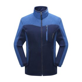 Cross-border Sources Of New Polar Fleece Warm Fleece Couple Cardigan Contrast (Option: Dark blue male-5XL)