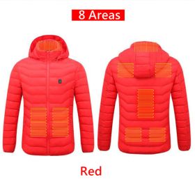 Men 9 Areas Heated Jacket USB Winter Outdoor Electric Heating Jackets Warm Sprots Thermal Coat Clothing Heatable Cotton jacket (Color: 8 Areas heated Red, size: XXL)