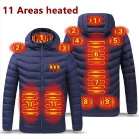 Men 9 Areas Heated Jacket USB Winter Outdoor Electric Heating Jackets Warm Sprots Thermal Coat Clothing Heatable Cotton jacket (Color: 11 heated Blue, size: XXL)