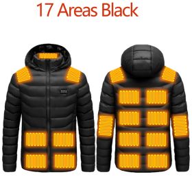 Men 9 Areas Heated Jacket USB Winter Outdoor Electric Heating Jackets Warm Sprots Thermal Coat Clothing Heatable Cotton jacket (Color: 17 heated Black, size: XXL)