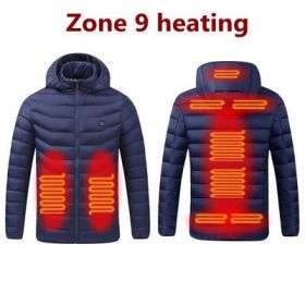 Men 9 Areas Heated Jacket USB Winter Outdoor Electric Heating Jackets Warm Sprots Thermal Coat Clothing Heatable Cotton jacket (Color: 9 Areas heated Blue, size: XXXL)