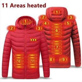 Men 9 Areas Heated Jacket USB Winter Outdoor Electric Heating Jackets Warm Sprots Thermal Coat Clothing Heatable Cotton jacket (Color: 11 heated Red, size: L)