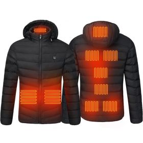 Men 9 Areas Heated Jacket USB Winter Outdoor Electric Heating Jackets Warm Sprots Thermal Coat Clothing Heatable Cotton jacket (Color: 9 Areas heated Black, size: XXL)