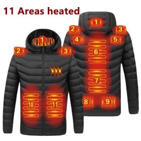 Men 9 Areas Heated Jacket USB Winter Outdoor Electric Heating Jackets Warm Sprots Thermal Coat Clothing Heatable Cotton jacket (Color: 11 heated Black, size: M)