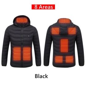 Men 9 Areas Heated Jacket USB Winter Outdoor Electric Heating Jackets Warm Sprots Thermal Coat Clothing Heatable Cotton jacket (Color: 8 Areas heated Black, size: L)