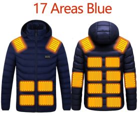 Men 9 Areas Heated Jacket USB Winter Outdoor Electric Heating Jackets Warm Sprots Thermal Coat Clothing Heatable Cotton jacket (Color: 17 heated Blue, size: XXXL)