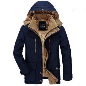 Solid Color Mens Parkas Jackets Hooded Thick Fleece Military Coat Fur Collar Warm Windbreaker Casual Outdoor Parka Overcoat Men (Color: WISH601Blue, size: XXXL)