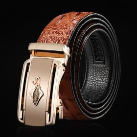 Men's leather cowhide belt Crocodile pattern belt Men's belt Wholesale automatic buckle belt Micro supply factory stock (Length (CM): 125cm, colour: 0891-16 Camel)